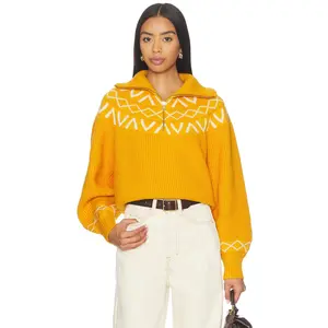 Varley Sigrid Fairisle Half Zip Knit Sweater in Alpine Gold