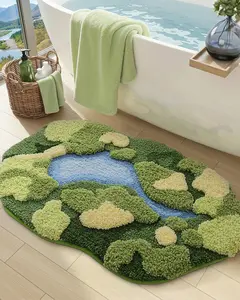 LUMI Moss Bath Mat, Cozy Modern Ultra-Thick Soft Green Plant-Themed Microfiber Rug with Non-Slip Rubber Backing, Fade-Resistant Water-Absorbent for Shower Floor & Sink, 20x32in Home Bathroom Accessory