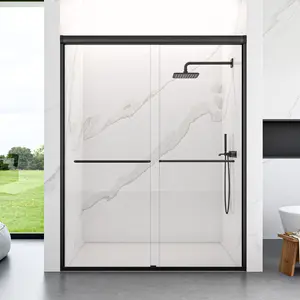 56"-60" W x 72" H Semi-Frameless Double Sliding Shower Door, Adjustable Width Bypass Shower Door with 1/4" (6mm) Thick SGCC Tempered Glass, Heavy Duty Sliding Bathroom Enclosure, Chrome Hardware
