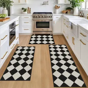 3 count Checkered Kitchen Runner Rug Washable Non Slip Kitchen Rug Set Indoor Floor Carpet Doormat, Hallway Entryway Runner Rug for Laundry, Bathroom, Living Room