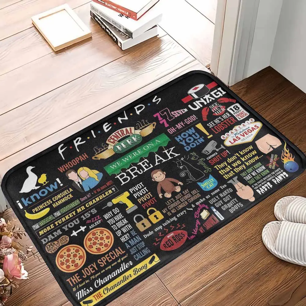 Friends TV Show Themed Rug - Central Perk Print, Classic Quotes Design, Anti-Slip Back, Soft Texture, Durable, Easy-to-Clean, Fade-Resistant, Ideal for Living Room, Bedroom, Housewarming Gift summerwins, Living Room Decor, Polyester+Rubber, Anti-Slip Base