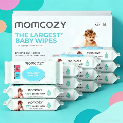Baby wipes, Momcozy wipes - oversized, cleansing and moisturizing children's wipes, baby products, products for girls and boys, unscented baby wipes, portable maternal and child gifts, safe baby wipes