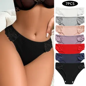 Women's Minimalist Basic Lace Panties, 7-Piece Multi-Size Set, for European and American Sports & Outdoor Swimwear Bikini Pairings, Seven Pieces