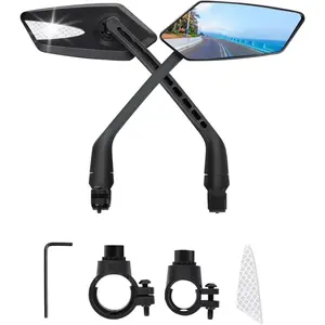 1 Pair Anti-Glare Convex Handlebar  Mirror with 2 Reflective Stickers, Wide Angle UHD Rearview Glass, Safe Universal Accessories for Bicycle Ebike Scooter  Snowbike