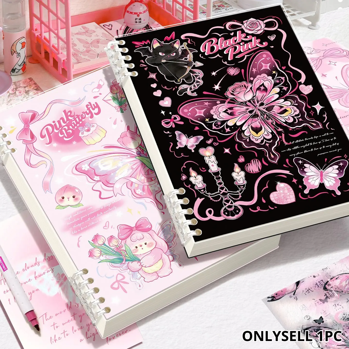 Cute butterfly spiral notebook, Notebook journal, A5 and B5 sizes, thick paper, large capacity student, girl diary, suitable for school notes study, diary, gift, a variety of butterfly cover designs, School Notebooks, Stationery Supplies