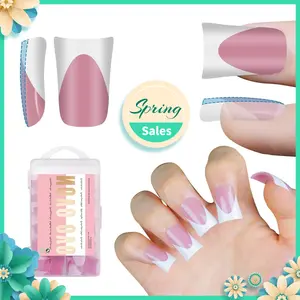 NOVO OVO French Tip Short Duck Nail Tips Press on, Pre-designed Soft Gel Nail Extension, BERRY PINK Pre-applied Tip Primer & Base Coat, Full Cover Matte Vrial False Nails for DIY x 12 Sizes 240 pcs【NO GLUE ,TOP COATAND LAMP INCLUDED】