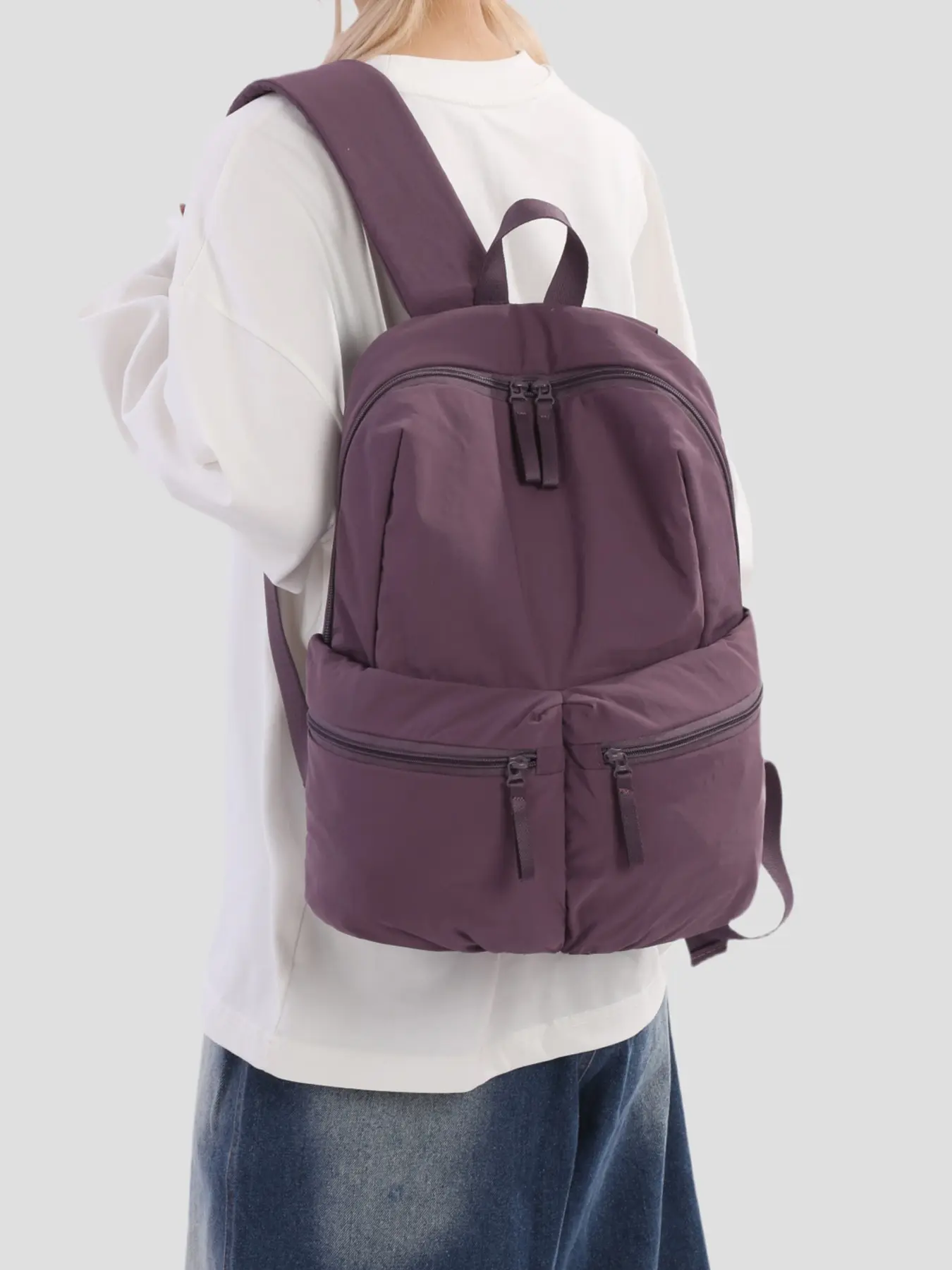 1pc  Women's backpack, solid color backpack, zipper closure, fashionable and versatile, casual and simple, suitable for students to go to school, campus, travel to work, commuting, shopping, women's backpack