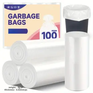 100pcs/4rolls Household Extra Thick Portable Trash Bags, Home Supplies, Enhanced Leak-Proof Design, High Load-Bearing Capacity, Suitable for Home, Office, Kitchen, Bathroom, Outdoor, and Commercial Use, Secure Drawstring Closure