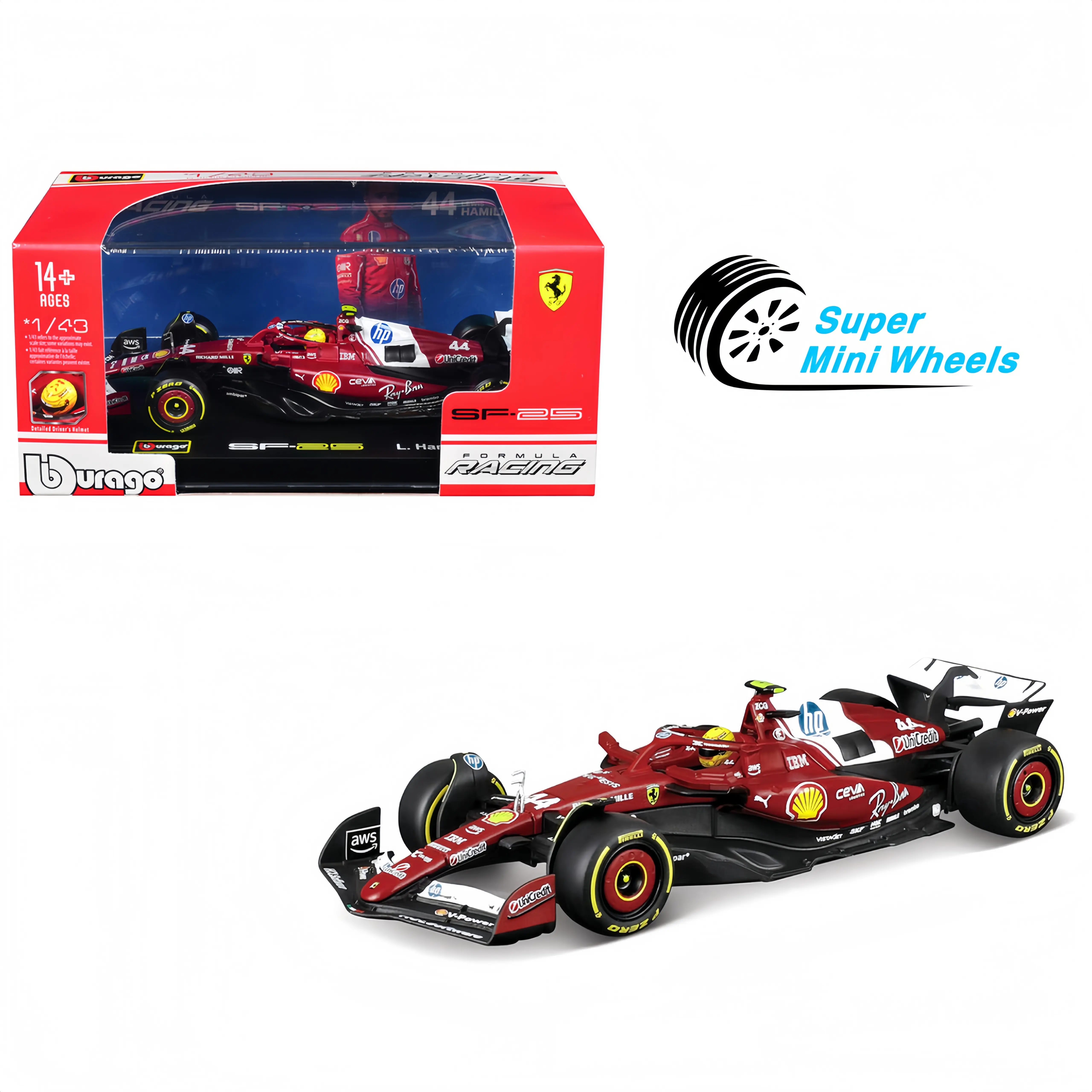 Bburago 1:43 F1 Ferrari SF-25 #44 Lewis Hamilton with Display Case 36852LH