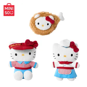 MINISO Hello Kitty Retro Restaurant Plush Pendants, Standing Chef, Sitting Waiter & Fried Chicken Leg Styles. Super soft plush, cute retro design, portable bag charms. Lovely collectibles, perfect daily decorations and sweet gifts for  friends.