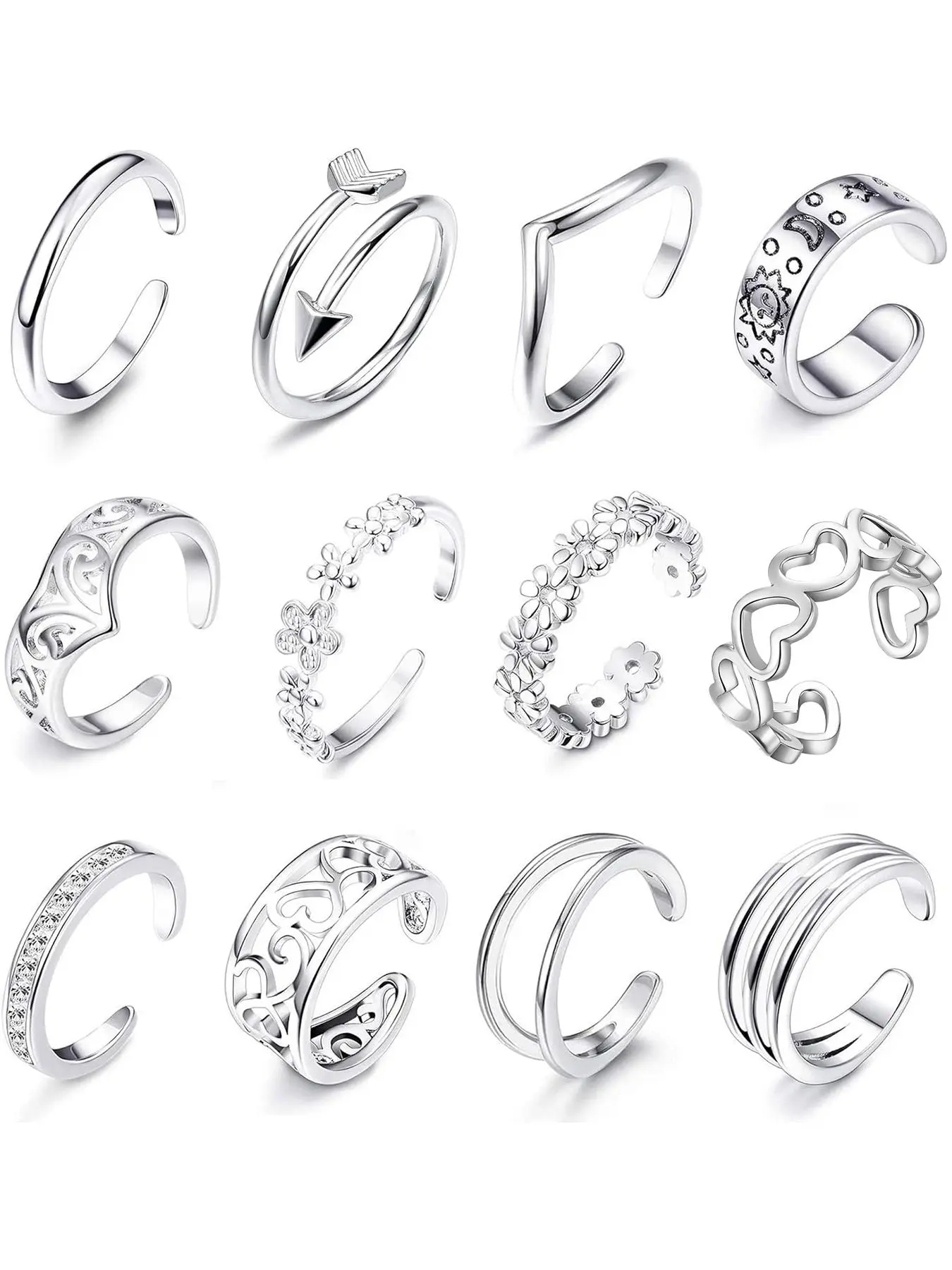 Minimalist All-match Flower & Hollow Out Hear Design Cuff Toe Rings, Trendy Exquisite Artificial Zircon Inlaid Toe Rings, Fashion Body Jewelry, Chic Body Jewelry, Fashionable Jewelry