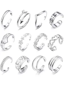 Minimalist All-match Flower & Hollow Out Hear Design Cuff Toe Rings, Trendy Exquisite Artificial Zircon Inlaid Toe Rings, Fashion Body Jewelry, Vintage Rings Jewelry, Cubic Zirconia Jewelry, Body Piercing Jewelry