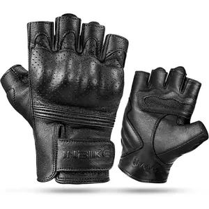 Fingerless Motorcycle Gloves Summer Breathable Goatskin Leather Wear Resistant Hard Knuckle