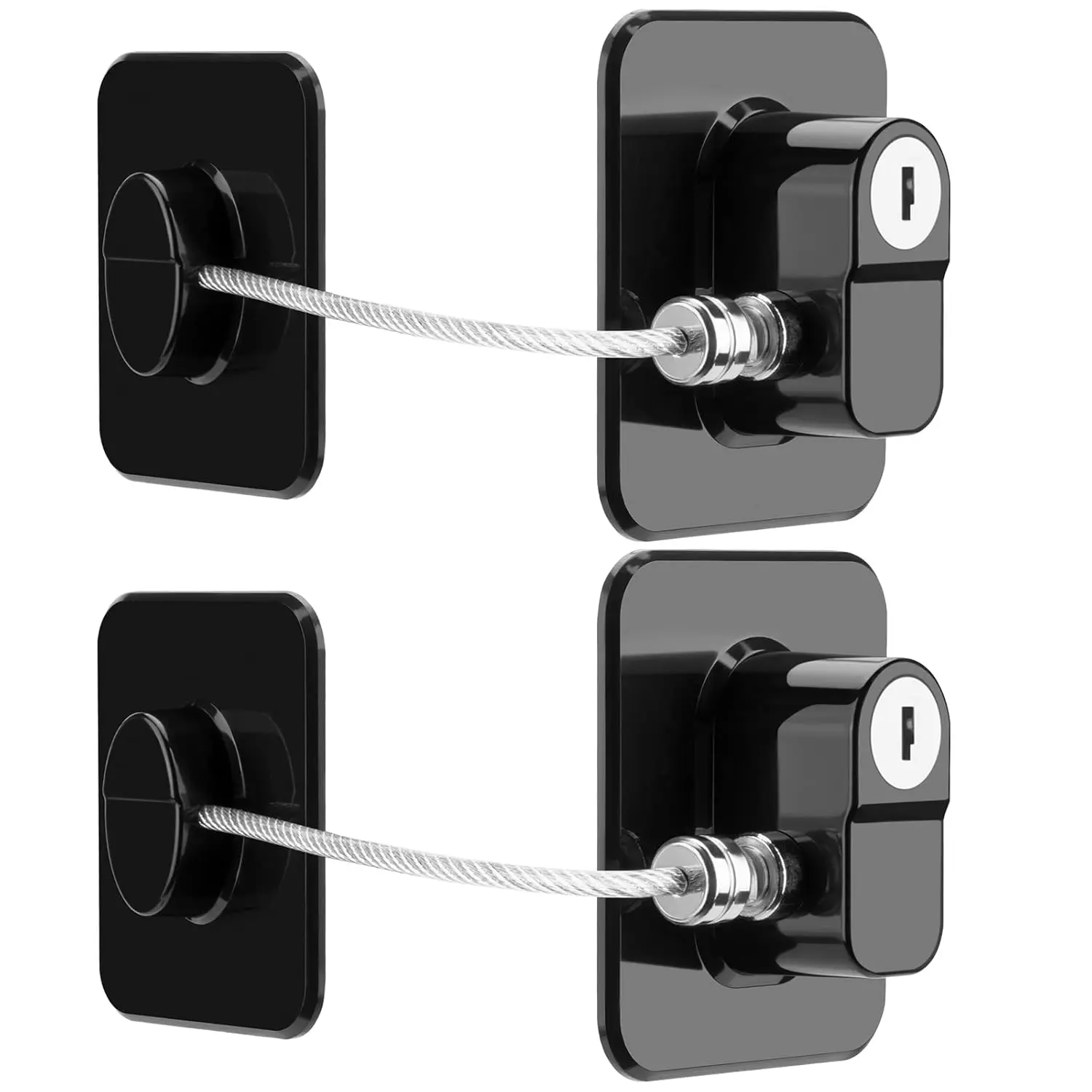 2PCS Upgraded ABS Door Locks - Solid, Wear-Resistant Adhesive Base Guard, Tool-Free Easy Installation, Ideal for Refrigerators, Cabinets, Window Use, Black, Deters Unauthorized People, Fridge Safe