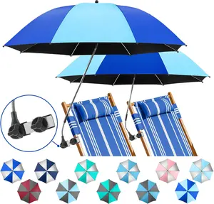 2 Pack Beach Umbrella with 360 Universal Clamp, UPF50+ Umbrella Outdoor Patio Sun Protection for Chairs, Beach &Patio Use (Not Include Chair)