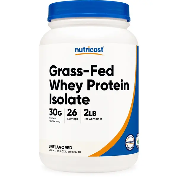 Nutricost Natural Grass-Fed Whey Protein Isolate Powder - Unflavored, 2 lbs, Natural Ingredients, No Artificial Flavors, Health & Fitness Dietary Supplement, Protein Powder, Adults