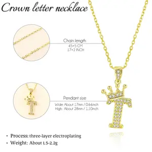 Crown Initial Necklace for Women 18K Gold Plated Stainless Steel Alphabet Pendant Personalized Jewelry Tarnish Free Adjustable Chain Minimalist Birthday Gift for Her Mom