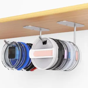 Space-Saving Cup Lid Storage Organizer, 2 Non-Drill Adhesive Hooks, Hanging Organizer, Kitchen Accessories for Easy Cup Lid Organization