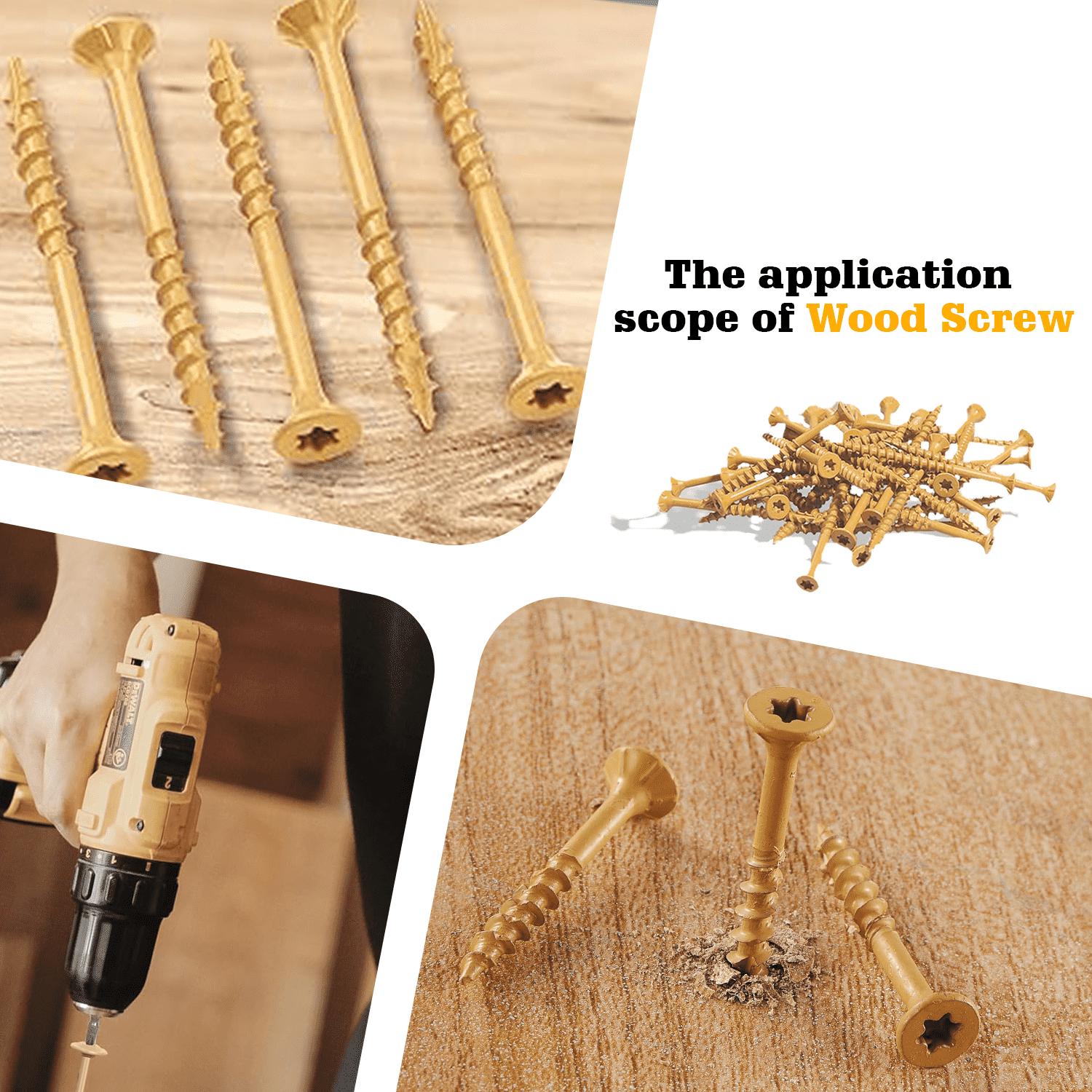 VKKM 260Pcs #8 x 1-5/8 Inch Bronze Torx Countersunk Wood Screws, Hardened Carbon Steel Anti-Corrosion Self Tapping Fasteners with Free T25 Bit for Indoor Cabinet Furniture Wood DIY Projects