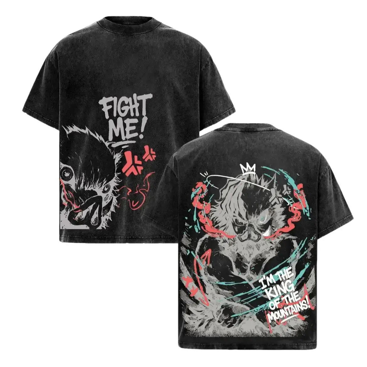 Lord Inosuke Hashibira Demon Slayer Infinity Castle Vintage Acid Washed Heavy Cotton Oversized Anime Manga T-Shirt, Bootleg Graphic Tee, Y2K Aesthetic Retro Unisex Streetwear Gym Pump Cover Faded KNY Beast Otaku Gift TikTok Trend Top Artwork Tee Casual