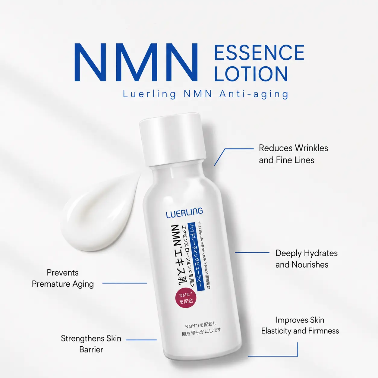 LUERLING NMN Essence Lotion, Japanese Anti-Wrinkle Formula to Hydrate and Smooth Skin, Daily Facial Moisturizer, Moisture, Radiant Skin, Japanese Beauty, Dewy Skin