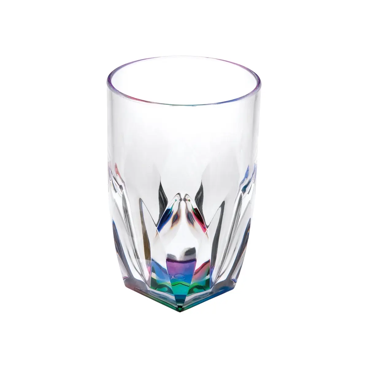 Geometric Acrylic Highball Glasses, Clear & Rainbow - Set of 4