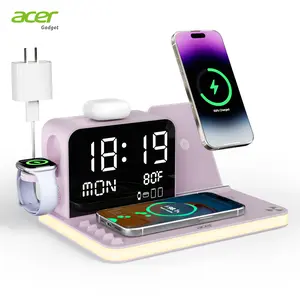 Acer 7 in 1 Wireless Charging Station Charger with Clock, LED Night Light & Temperature Display, USB-A & USB-C, Magnetic MagSafe – for iPhone, Android Phone, Apple Watch & AirPods, Gift