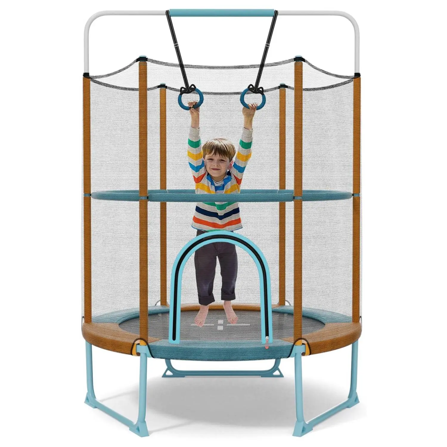 Costzon 55"/60" Toddler Recreational Trampoline with No-Gap Jumping Mat, Safety Net, Zippered Door, Easy-To-Assemble Kids’ Exercise Toy, Indoor/Outdoor Use, Toddler Gifts That Improves Balance