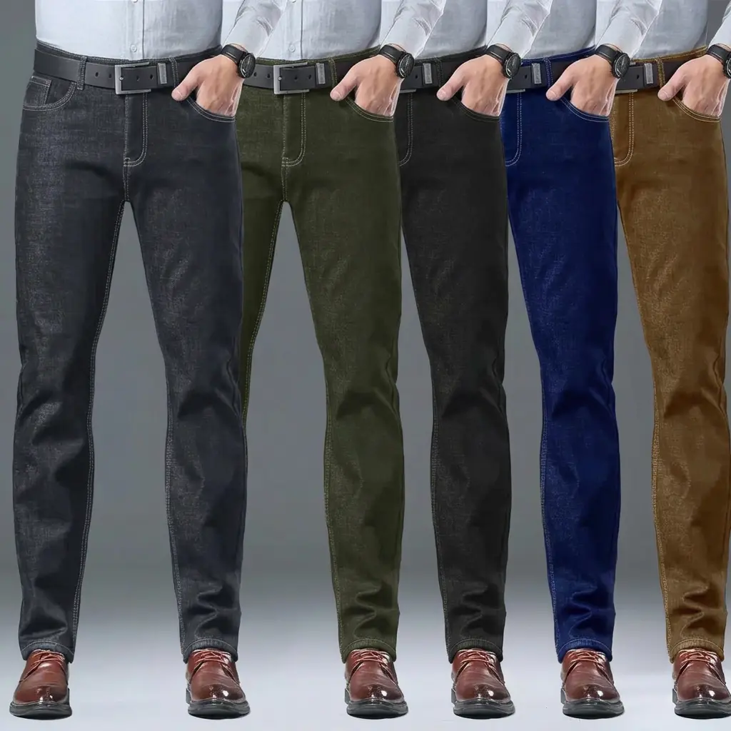Men's Slim-Fit Cotton Pants 5-Pack, Solid Color Menswear with 5 Pockets, Versatile All-Season Clothes for Casual & Business Wear, Trouser, Classic, Straight, Plain Beige, Simple, Polyester, Minimalist, Mens Clothing, Elastane, Classic Cut, Cotton Blend