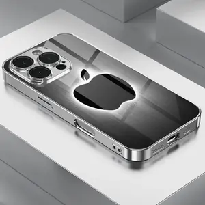 Premium Black Gray Luminous Line Apple Pattern Electroplated Tempered Glass Phone Case with Lens Protection for iPhone 11 Pro Max 15 14 Plus 13 12 16 XS Max 16 Pro Max 16 Pro 15 Pro XR 15 Pro Max 14 13 Pro 13 Pro Max 16e Full Coverage Anti-drop Tempered G