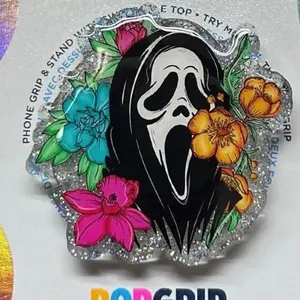Magnetic Phone Grip Ghost Face Design Flower Magsafe Popsocket, Magsafe Phone Grip , Halloween Gift, Halloween Colection, Gift for Friend, Gift for Girl Friend  | Phone Grip | Kindle Grip | Bookish | Acrylic/Resin |