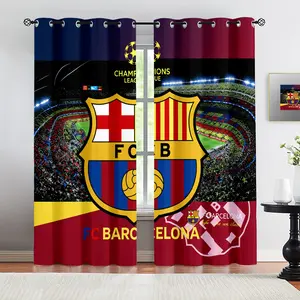 Barcelona Football Club print pattern, 2 curtain sets, Home Textile, suitable for living room, balcony, and bedroom windows, perfect for home, seasonal, holiday room decoration