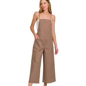 Zenana Woven Spaghetti Strap Overalls