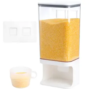 Rice Dispenser, Wall-Mounted Laundry Detergent Container, Cereal Dry Food Storage Bucket with Measuring Cup, Kitchen Grain Organizer with Lid, BPA-Free, for Beans, Laundry Scent Bead, Pet Food