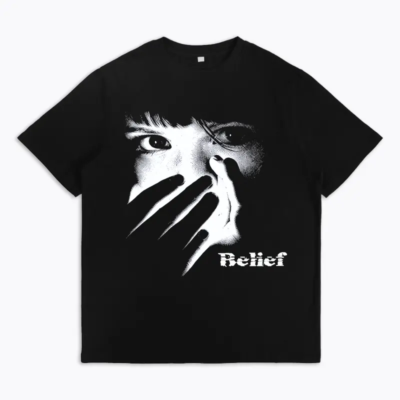 Men's Y2K Style Soft Comfortable Casual T-shirt Bold Portrait Belief Graphic Print Crew Neck Short Sleeve Black Top