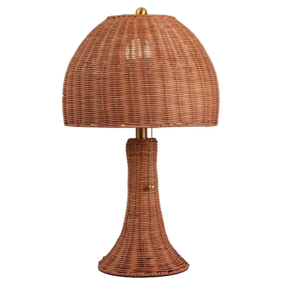 Joanie 22" Bohemian Rustic Woven Rattan LED Table Lamp with Pull Chain