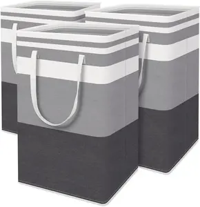 2/3Pcs Large Capacity Household Laundry Basket, Waterproof, Free-Standing Laundry Basket, Foldable Tall Laundry Basket With Extended Handle, For Laundry Room Laundry Basket Storage, Dirty Clothes Basket, Bedroom And Bathroom Clothing Organizer.