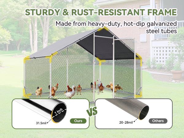 oneinmil Large Metal Chicken Coop, Outdoor Chicken Runs for Yard with Cover, Spire Roof Hen House Enclosure with Security Lock, Walk-in Cage Peak Hen House for Yard Farm oneinmil Large Metal Chicken Coop, Outdoor Chicken Runs for Yard with Cover, Spire Roof Hen House Enclosure with Security Lock, Walk-in Cage Peak Hen House for Yard Farm
