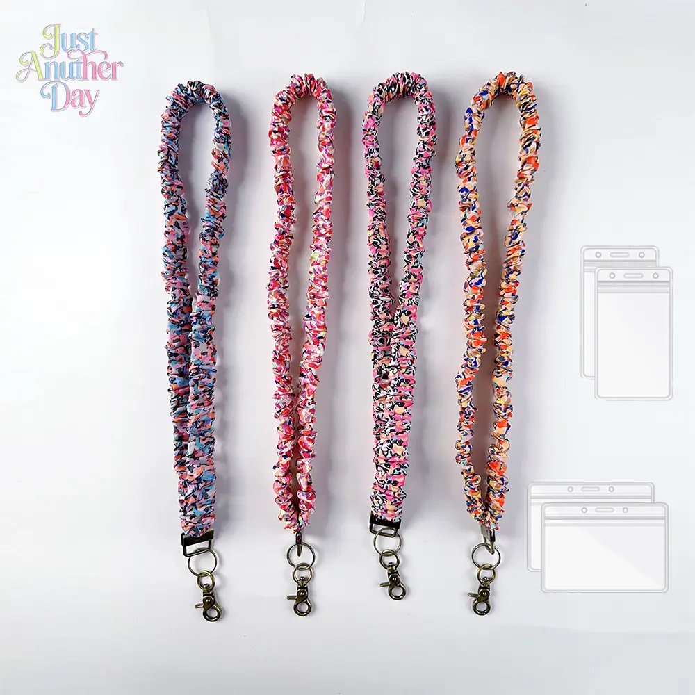 Boho Scrunchie Phone Lanyard Set, stretchy fabric neck strap with vintage alloy hardware, multi-use as keychain or ID badge holder, soft and comfortable, prevents drops, available in vibrant abstract prints, perfect for everyday use, Accessories, Mobile