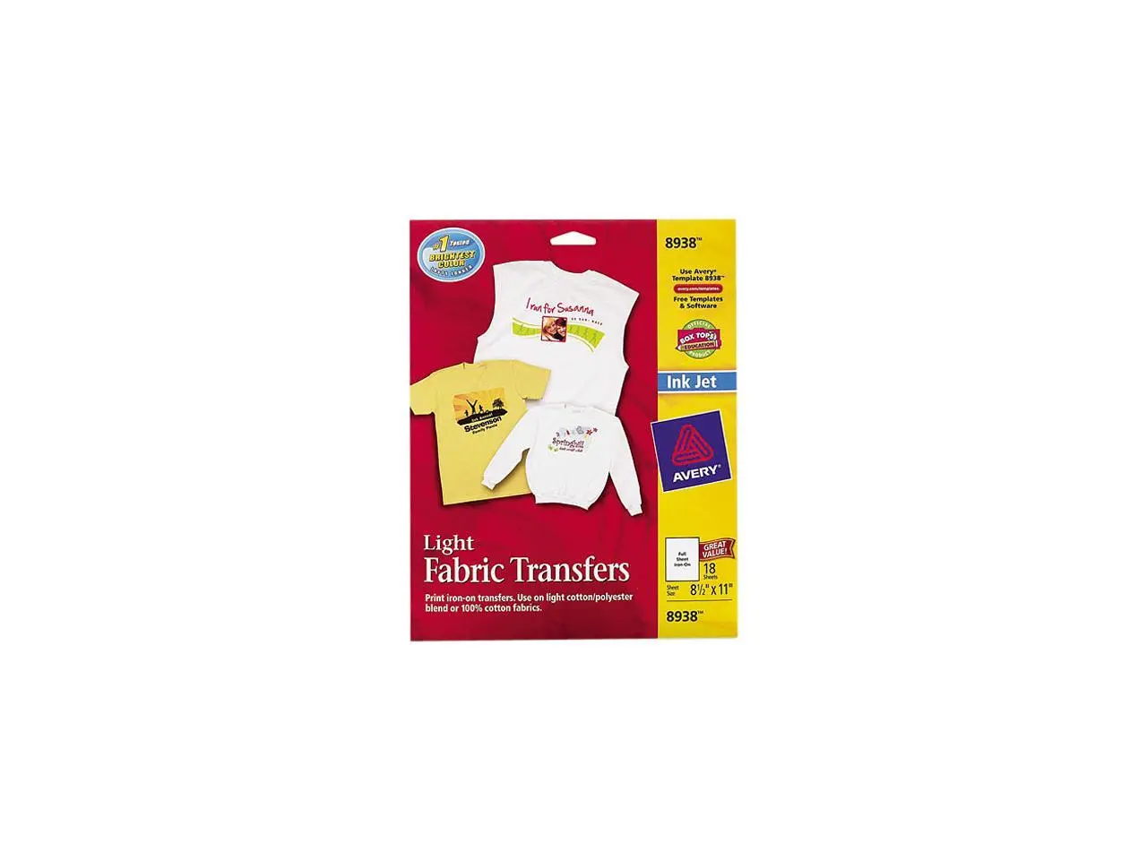 Avery T-Shirt Transfers, 8-1/2" x 11", 18 Transfers (8938)