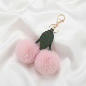 Cherry Pom Pom Bag Charm – Cute Plush Cherry Handbag Hanging Accessory