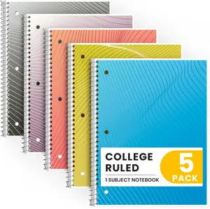 Oucaru Spiral Notebook College Ruled, 5 Pack, 1 Subject, 70 Sheets 8-1/2" x 10", 3 Hole Punched, Lined Journaling Notebooks, for Writing, Home & Office, School Supplies