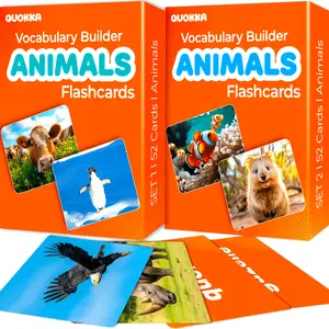 QUOKKA 104-Piece Large Animal Flash Cards Set - Educational Word Cards with Realistic Photos, Duck Inclusion, Speech Therapy Tool for 5-8 Year Olds to Build Vocabulary