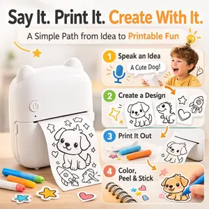 AI Mini Printer with App & Voice Control, Portable Inkless Printer for Kids, DIY Crafts, Notes, Photos & Lists, Smart Q&A & AI Learning Support – Creative Gift (2.4GHz WiFi Only)