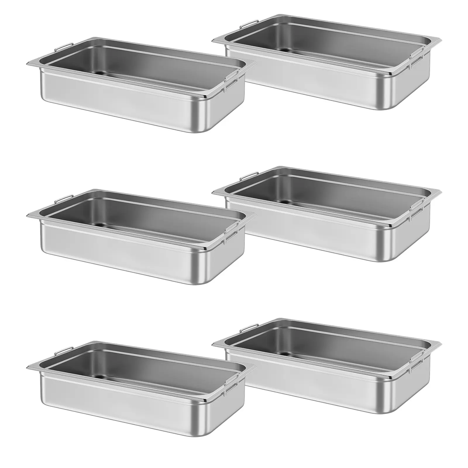 6 Pack Steam Table Pan With Lids & Handles, Stainless Steel Catering Pans, Commercial Food Serving Trays for Catering, Buffet, Restaurant, 2.5/4/6 Inch Deep