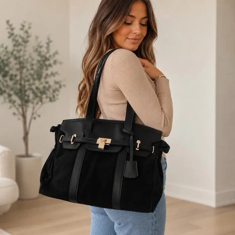 Pretty Simple Cadence Canvas And Tote Bag High Quality Vegan Leather Black