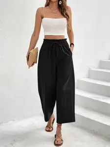 Women's Elegant High-Waisted Ice Silk Textured Casual Pants, Comfortable and Stylish, Perfect for Daily Wear