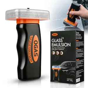 Windshield Oil Film Eraser Wand - All-in-One Pro Kit with Glass Cleaning Emulsion Formula and Sponge - 100ml Roll-On Glass Compound to Remove Oil Film & Smudges, Improve Windshield Clarity for Safe Driving