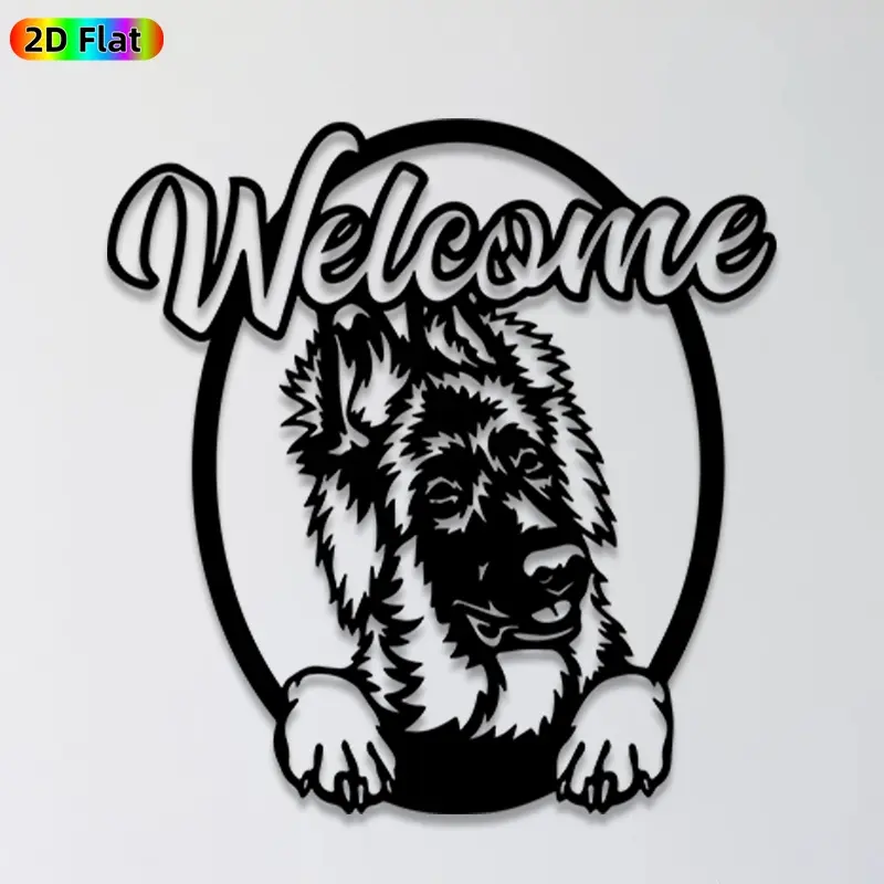 1pc German Shepherd Welcome Metal Wall Art, Charming German Shepherd Statue Mural, Ideal Gift for New Year, Christmas, Pet Decor Enthusiasts, Weather-Resistant Metal Wall Decor Wall Sculptures, Perfect for Outdoor Garden Wall & Fence Pet Lovers