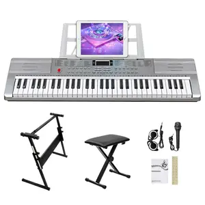 GEP110 61-Key LED Lighting Keyboard with Built-In Speakers, Microphone, and Music Stand - USB Powered, 3 Teaching Modes, ABS Material, Ideal for Beginners, Keyboard for Living Room